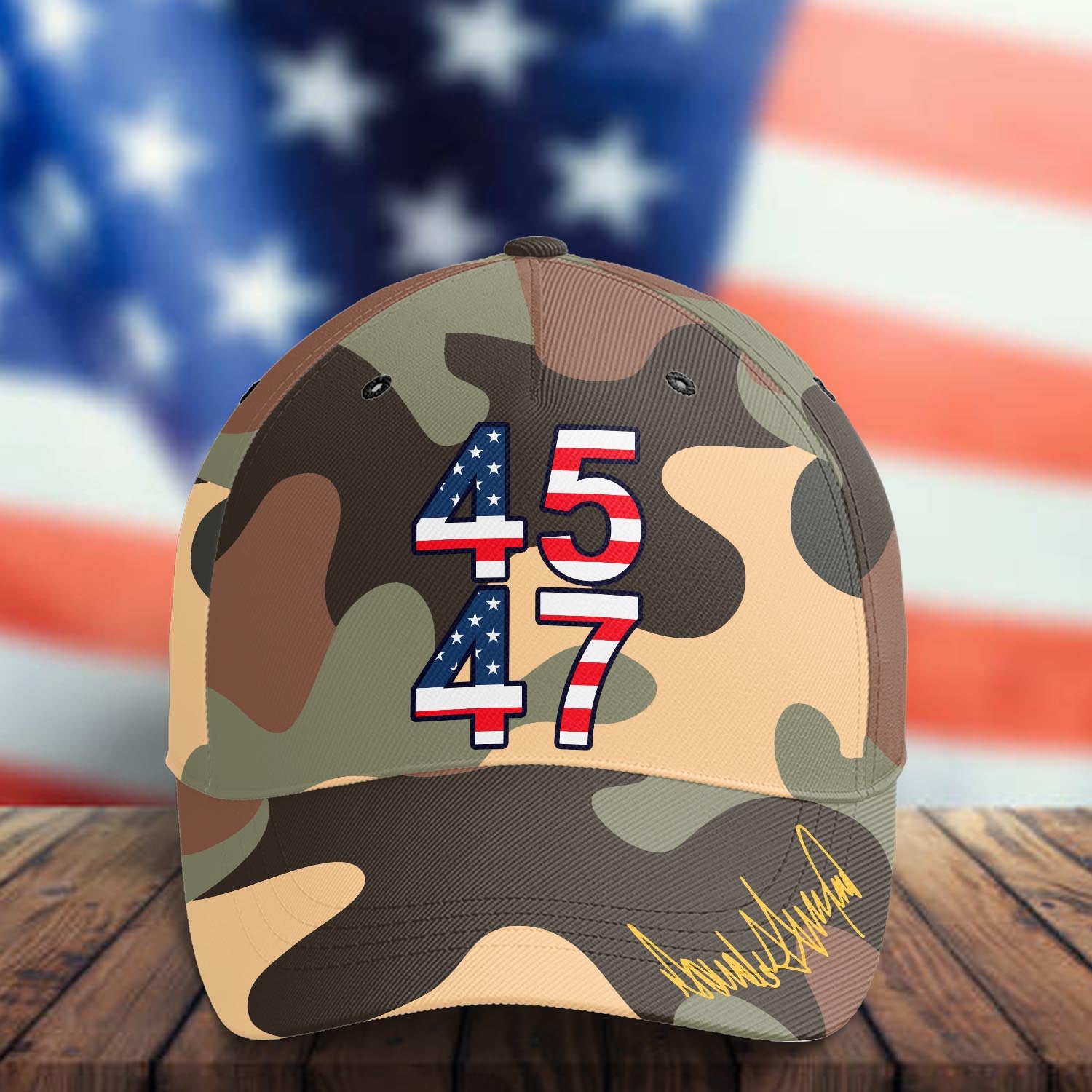 45 47 2024, MAGA Cap, Camo All Over Print Classic Cap - C09