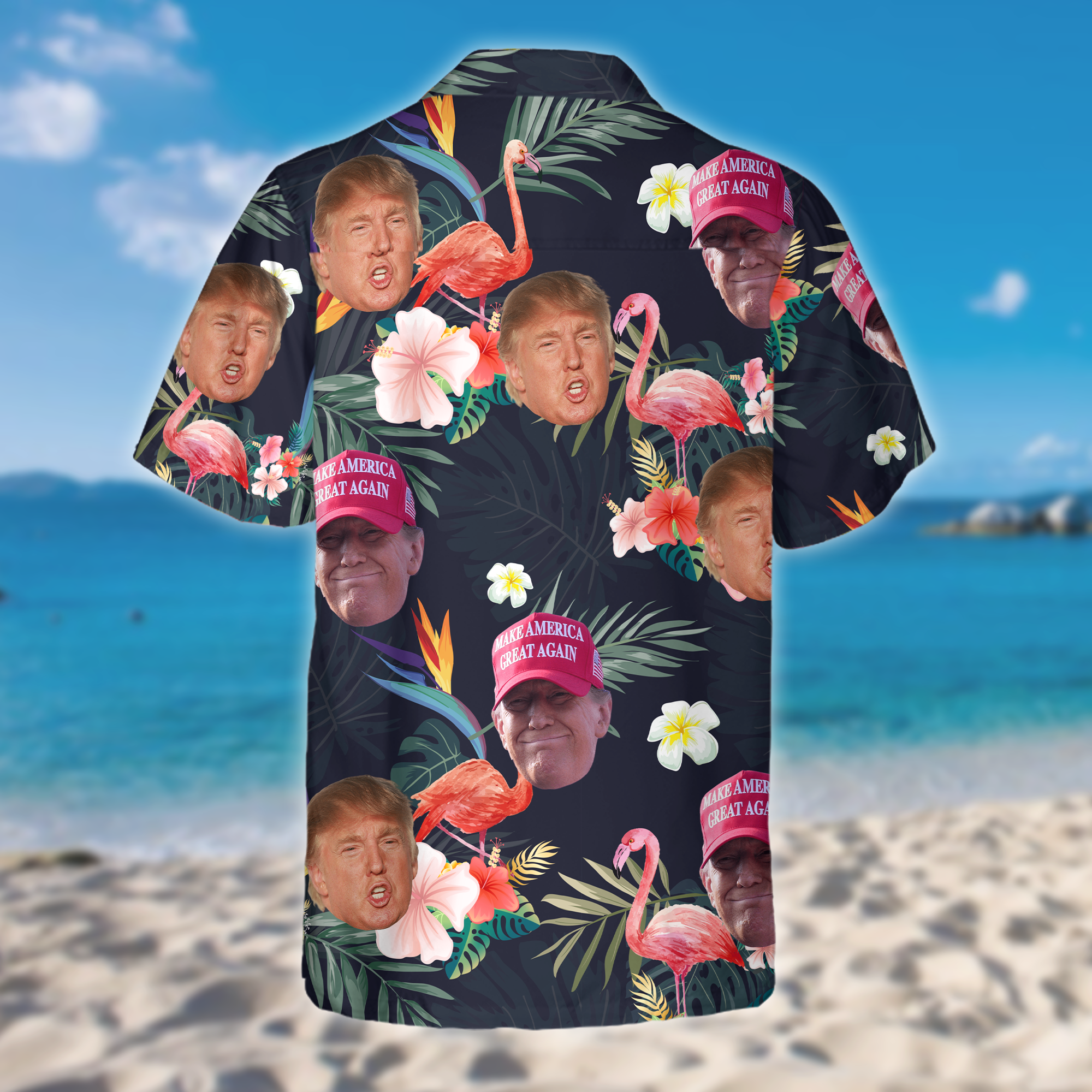 Trump Face With Tropical Flower Hawaiian Shirt - GB-HW04