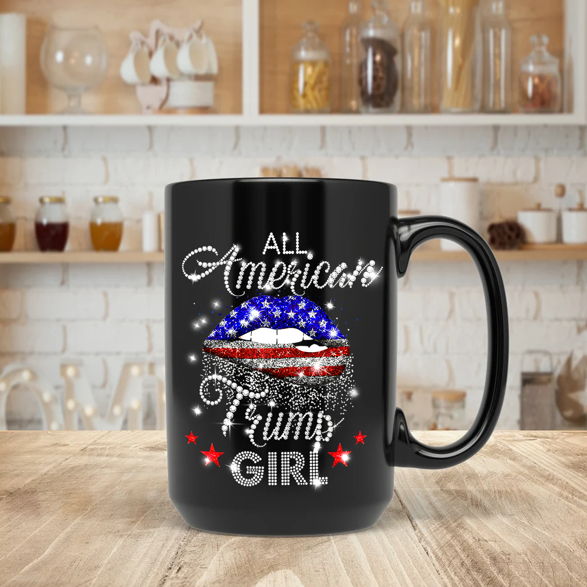 American Trump Girls Lips Black Mug - M35UP