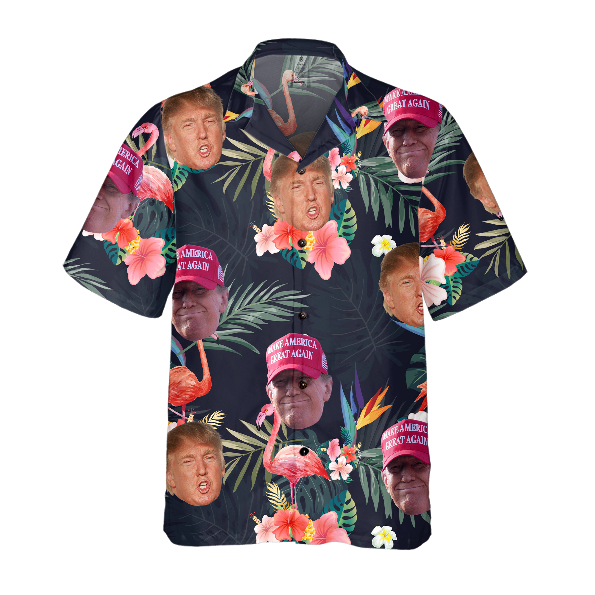 Trump Face With Tropical Flower Hawaiian Shirt - GB-HW04