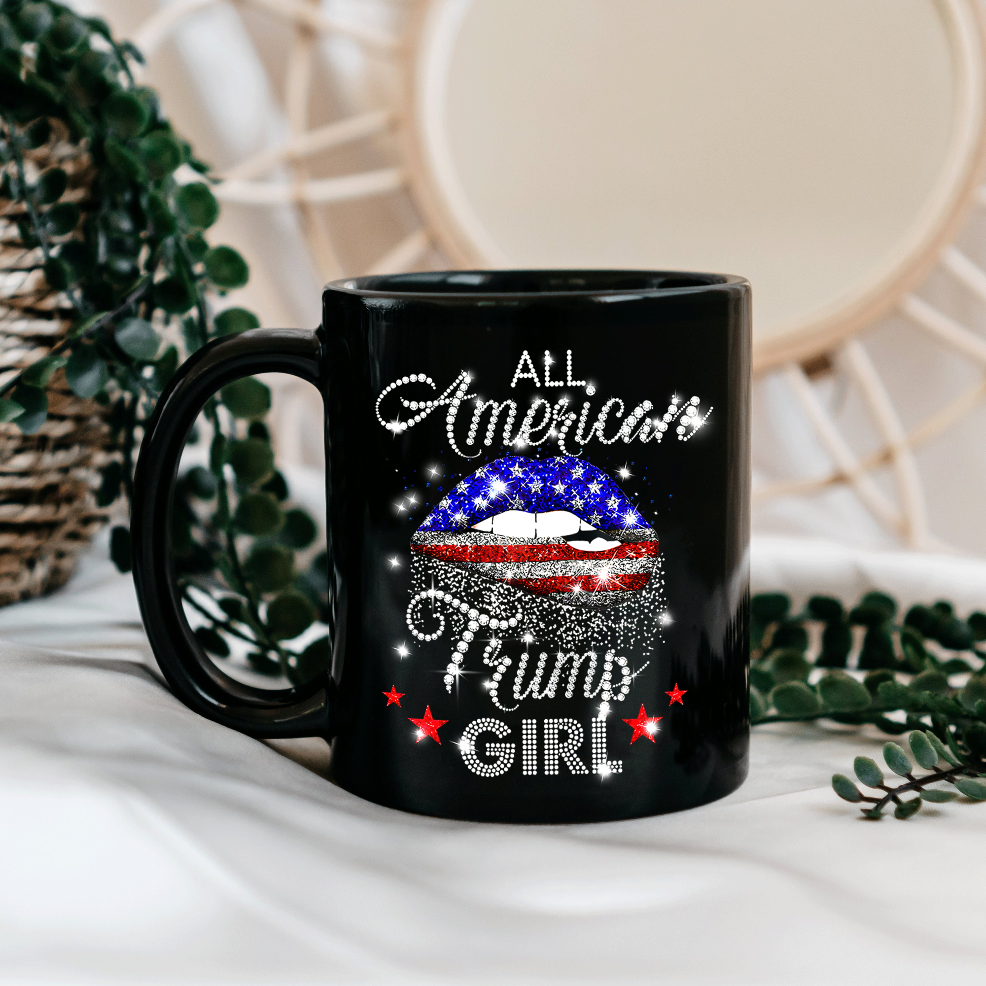 American Trump Girls Lips Black Mug - M35UP