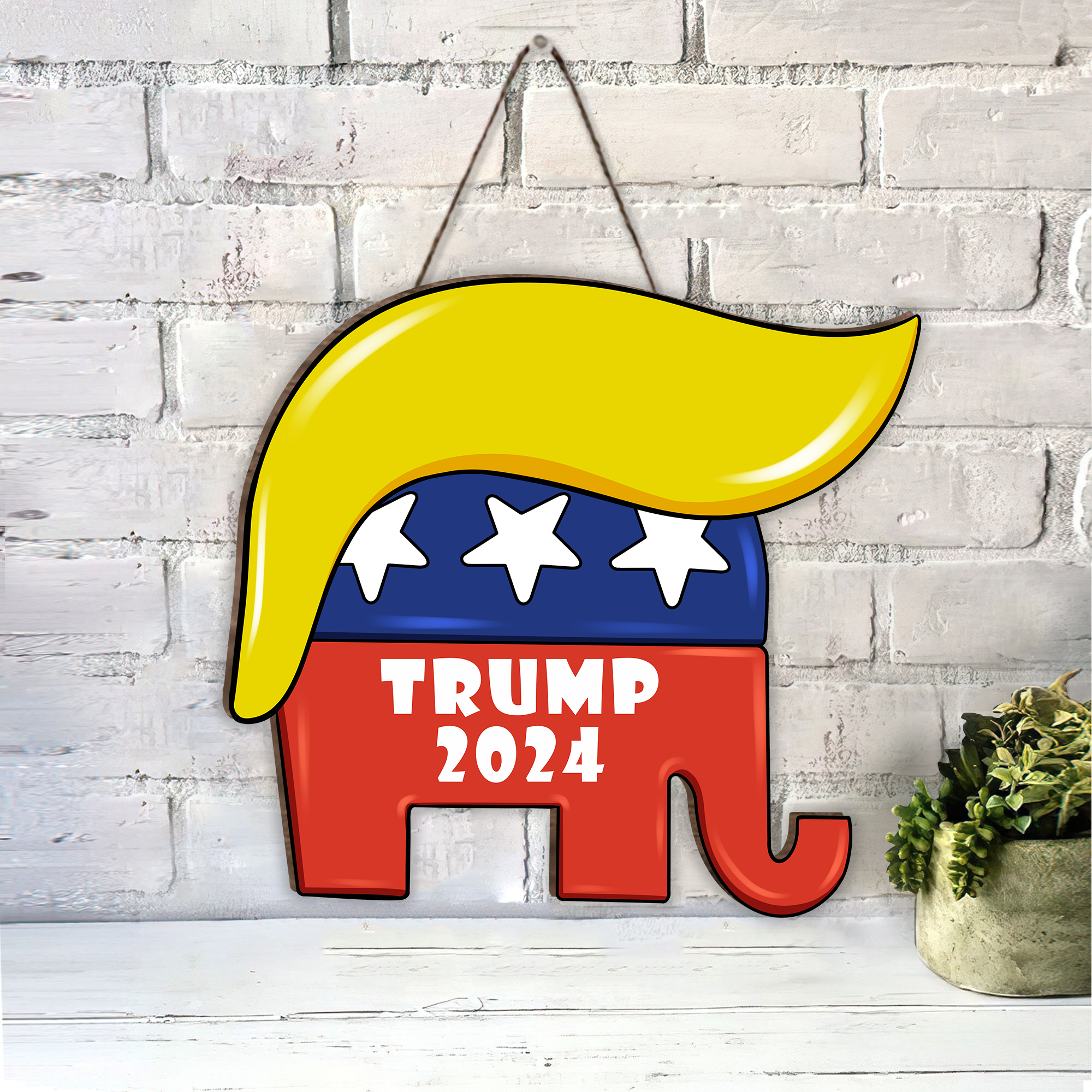 Trump Elephant Shape Wooden Sign, Gift For 4th Of July - GB-DS03