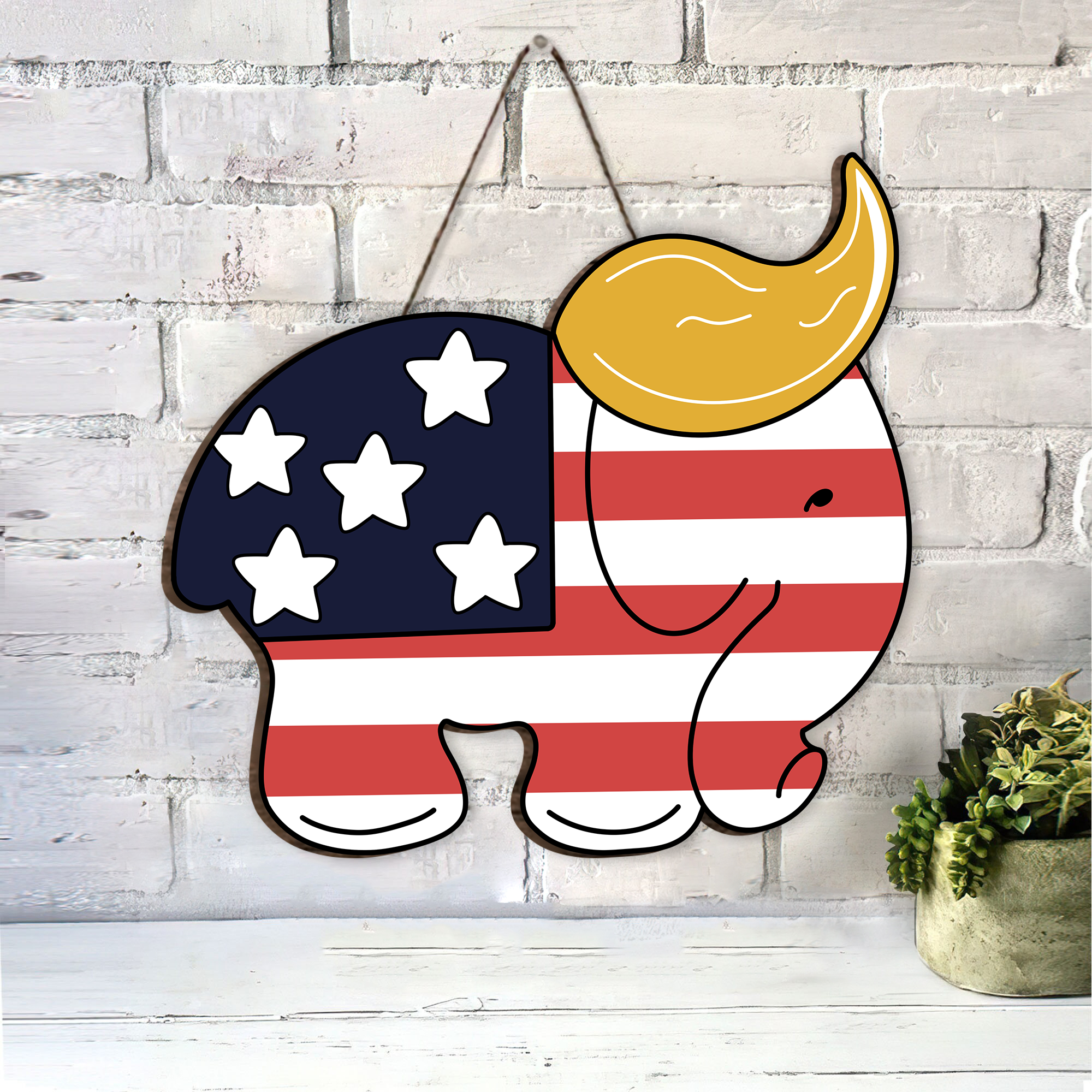 Independence Day GOP - Elephant Shape Wooden Sign, Gift For 4th Of July - GB-DS02