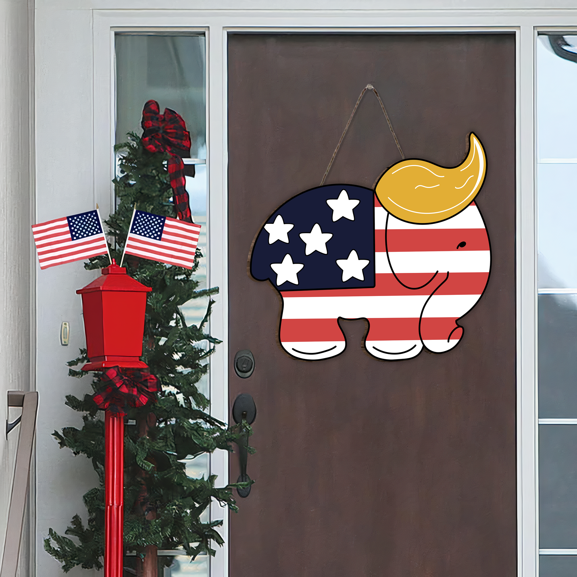 Independence Day GOP - Elephant Trump Shape Wooden Sign, Gift For 4th Of July - GB-DS02