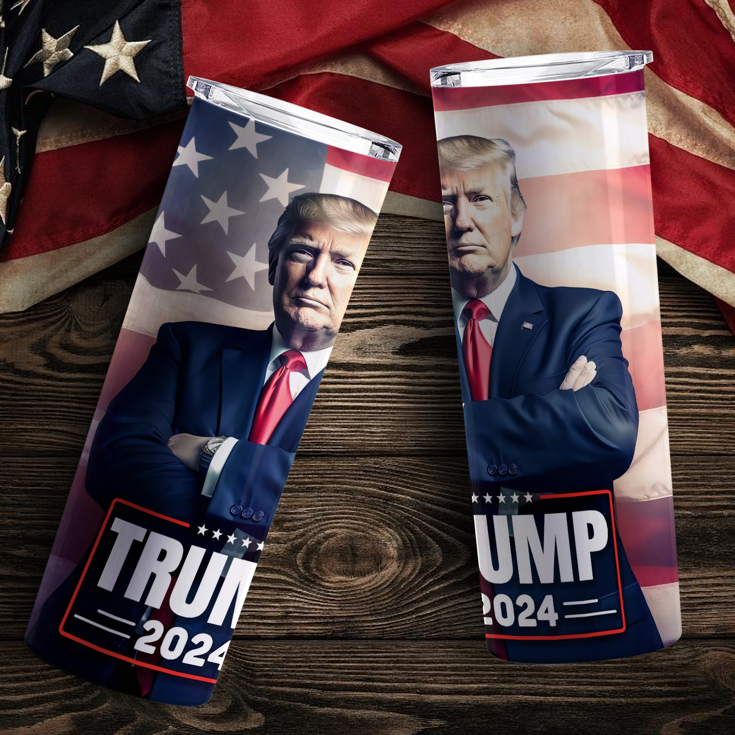 Trump 2024 With American Flag Skinny Stainless Steel Tumbler - GB-STL03