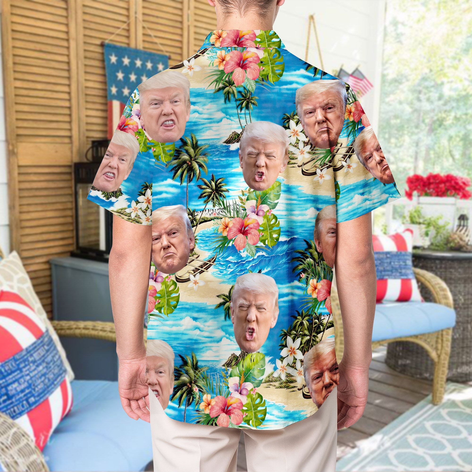 Tropical Flower Beach Photo Funny Trump Hawaiian Shirt - GB-HW07