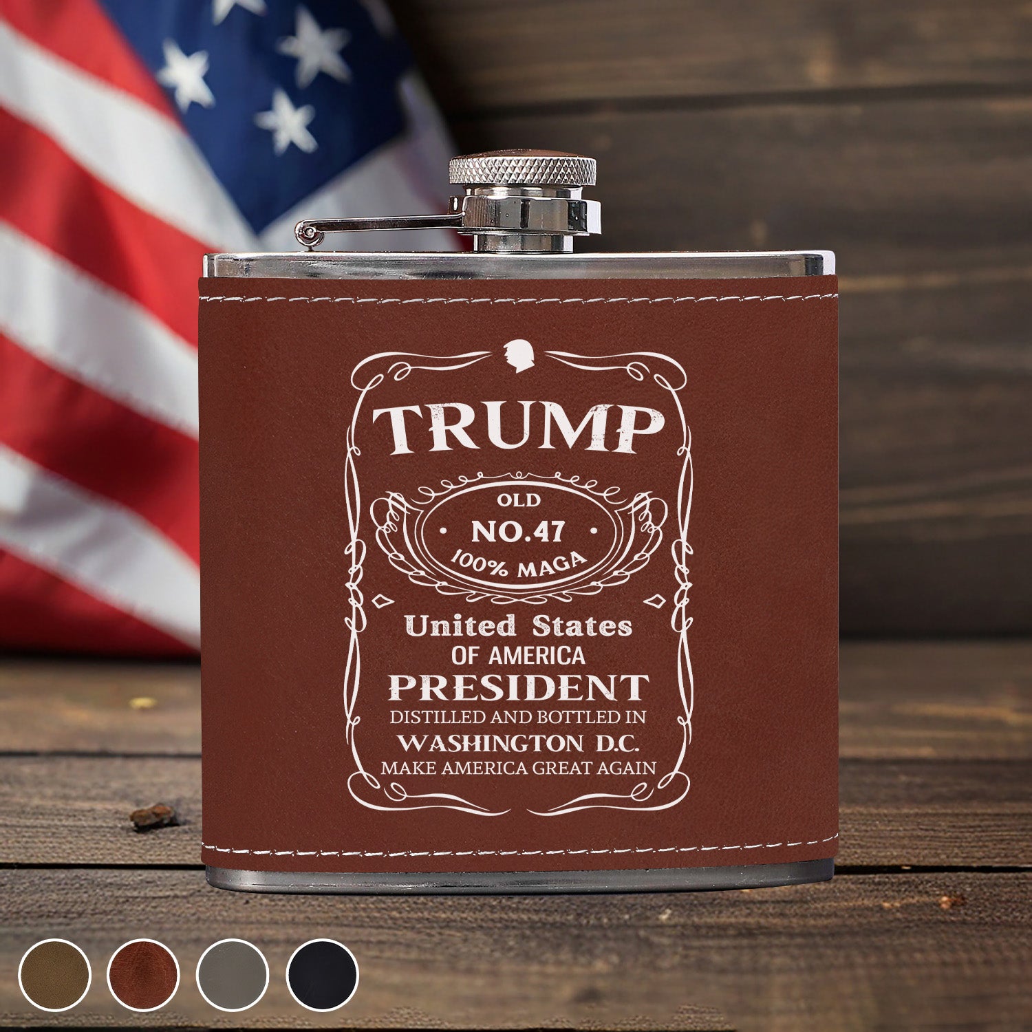 Trump 2024 Maga Whiskey Leather Hip Flask - GB-FL01