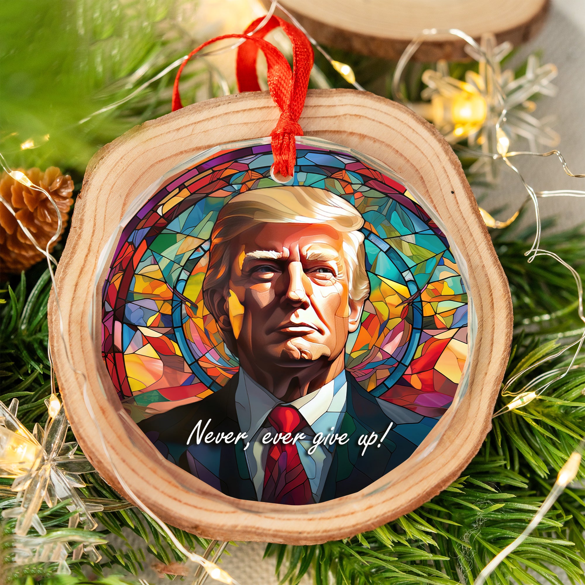 Colorful Never Give Up Custom Glass Ornament - ORN96UP