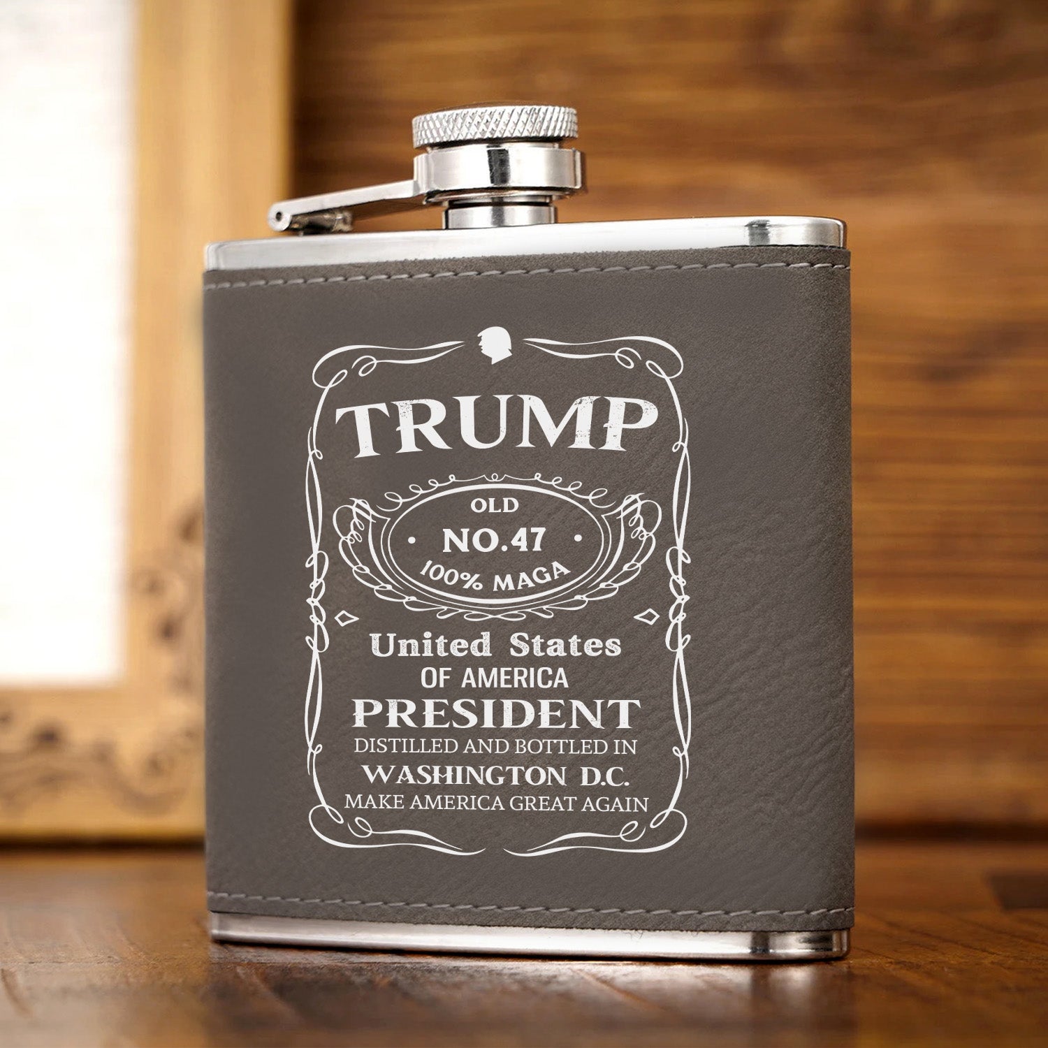 Trump 2024 Maga Whiskey Leather Hip Flask - GB-FL01