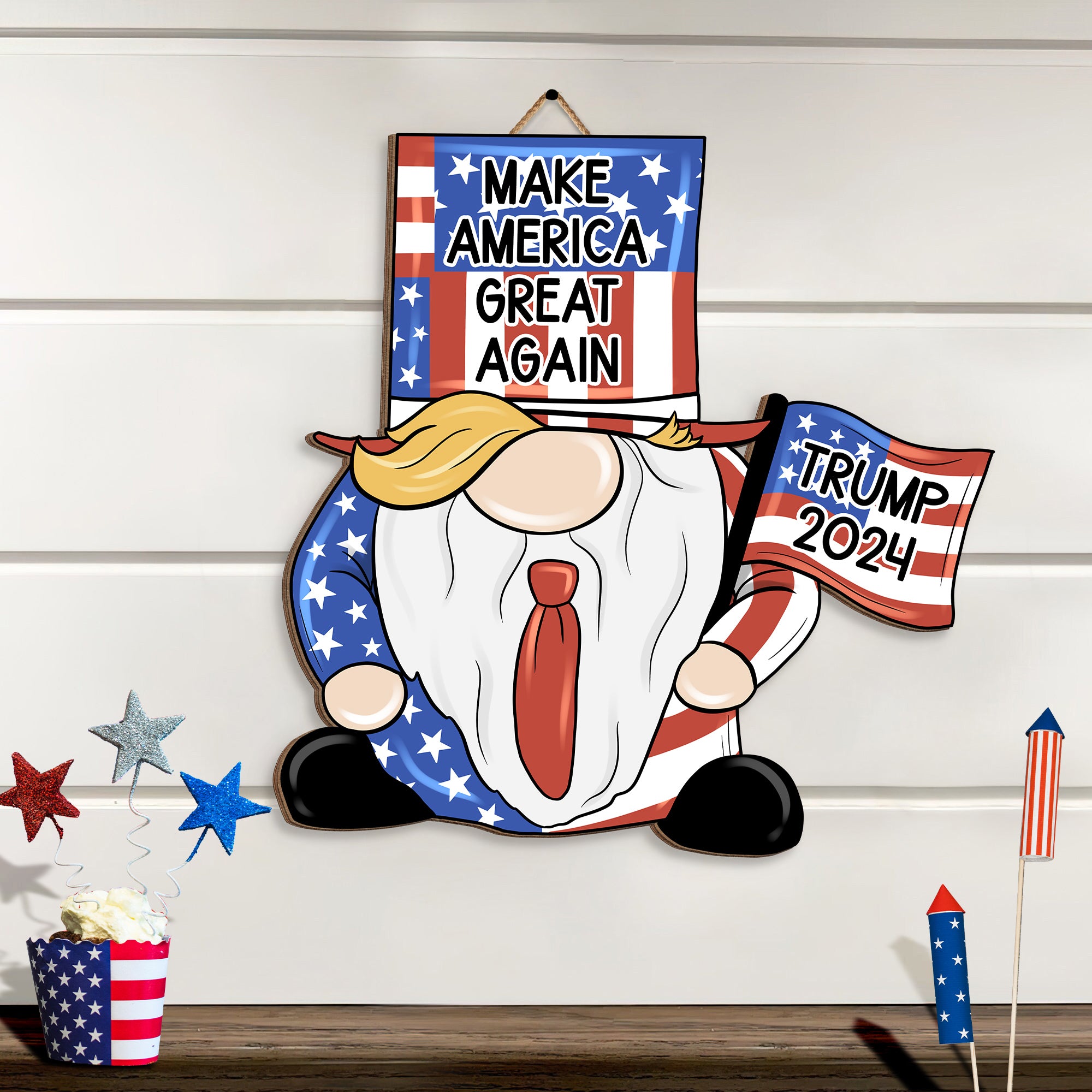 Gnome Make America Great Trump 2024 Wooden Sign - GB-DS07