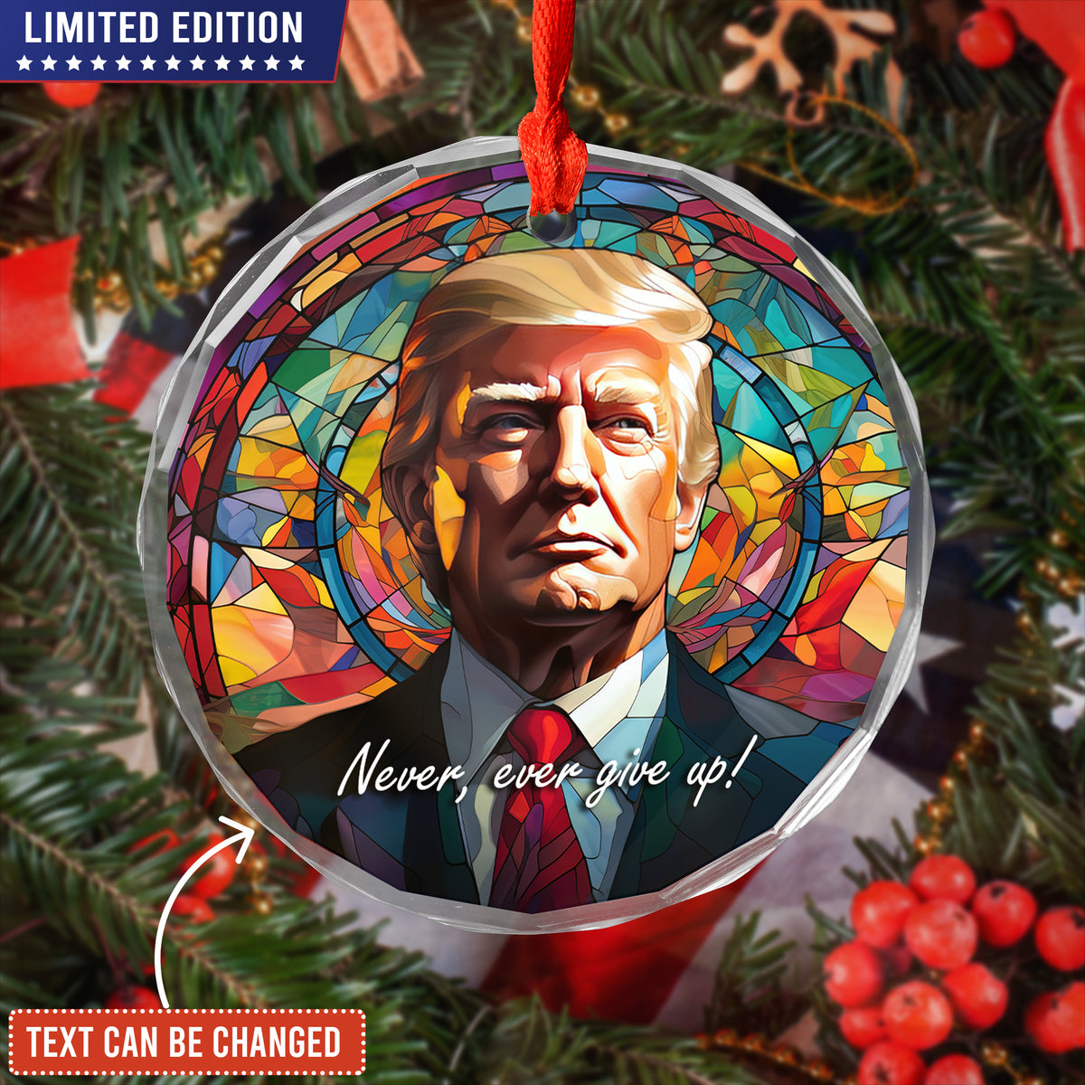 Colorful Never Give Up Custom Glass Ornament - ORN96UP