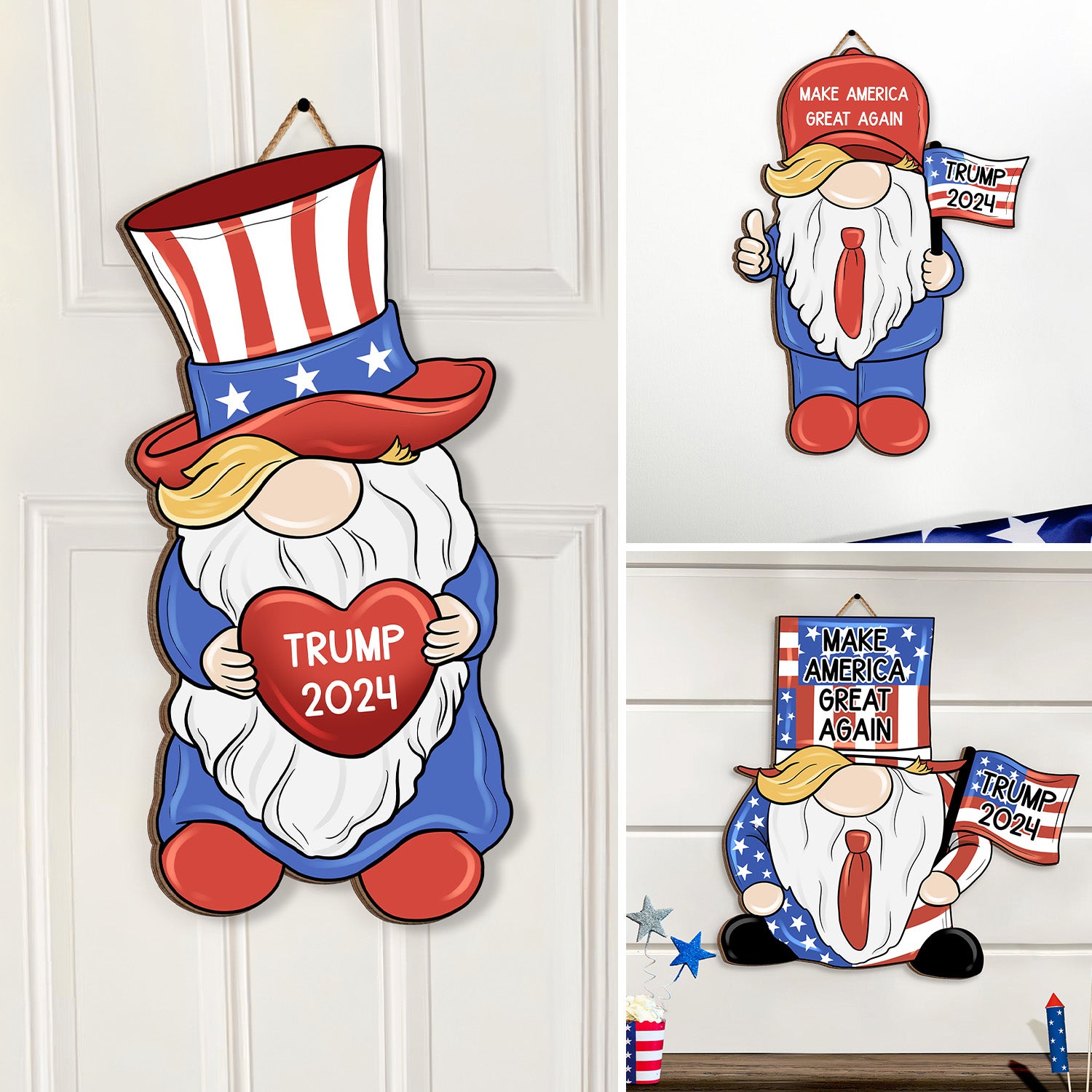 Gnome Make America Great Trump 2024 Wooden Sign - GB-DS07