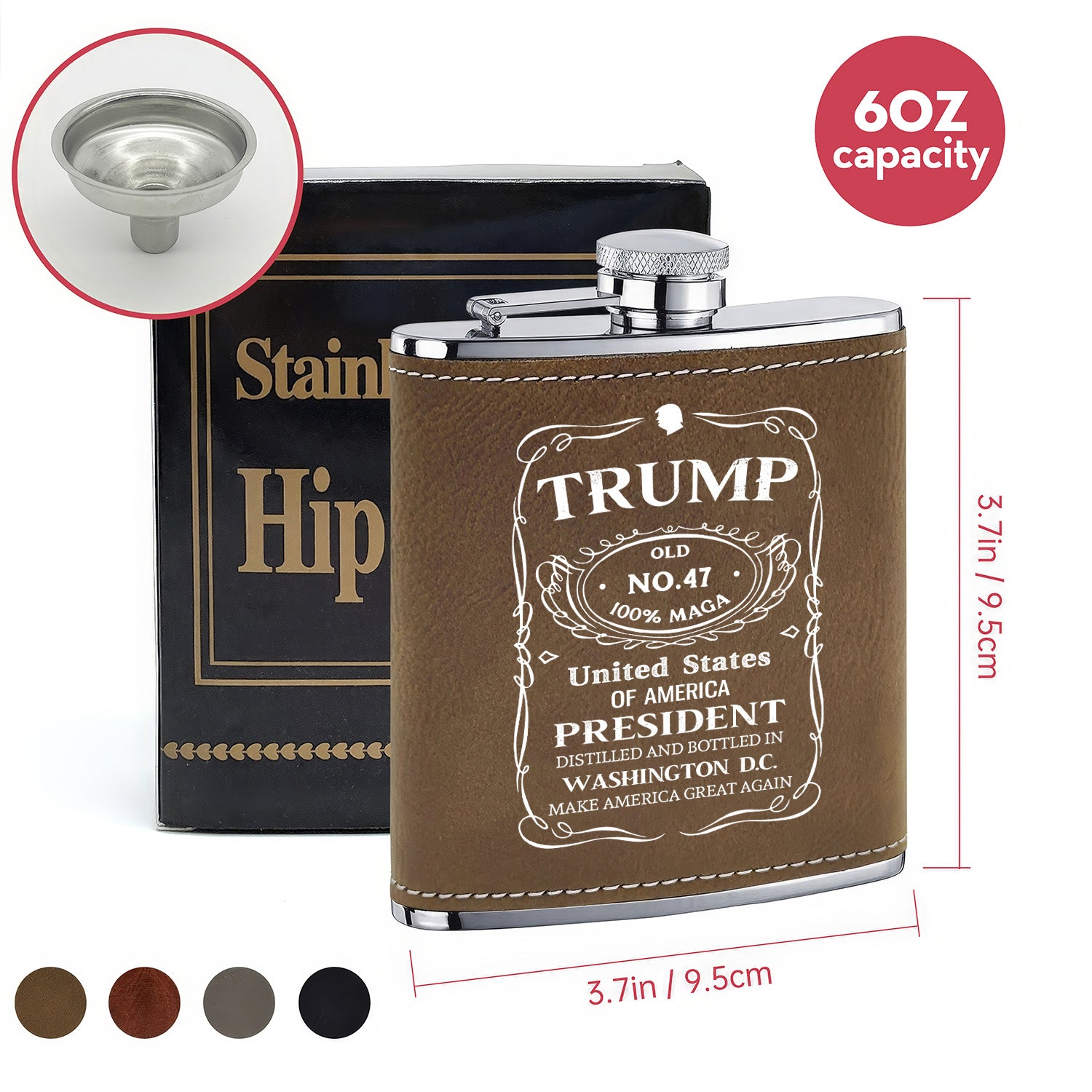 Trump 2024 Maga Whiskey Leather Hip Flask - GB-FL01