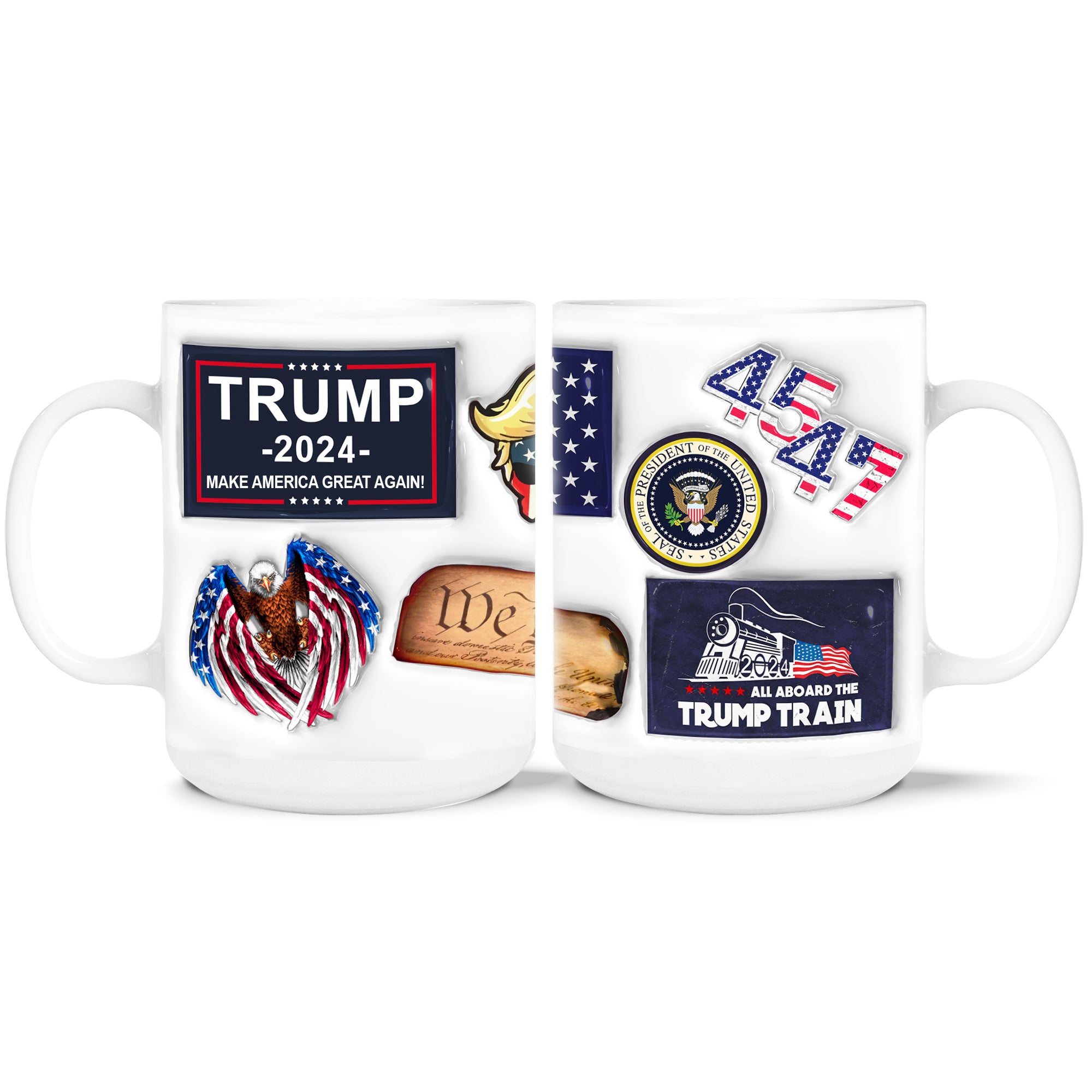 All Aboard The Trump Train MAGA 2024 3D Inflated Effect Printed Mug - GB-M17