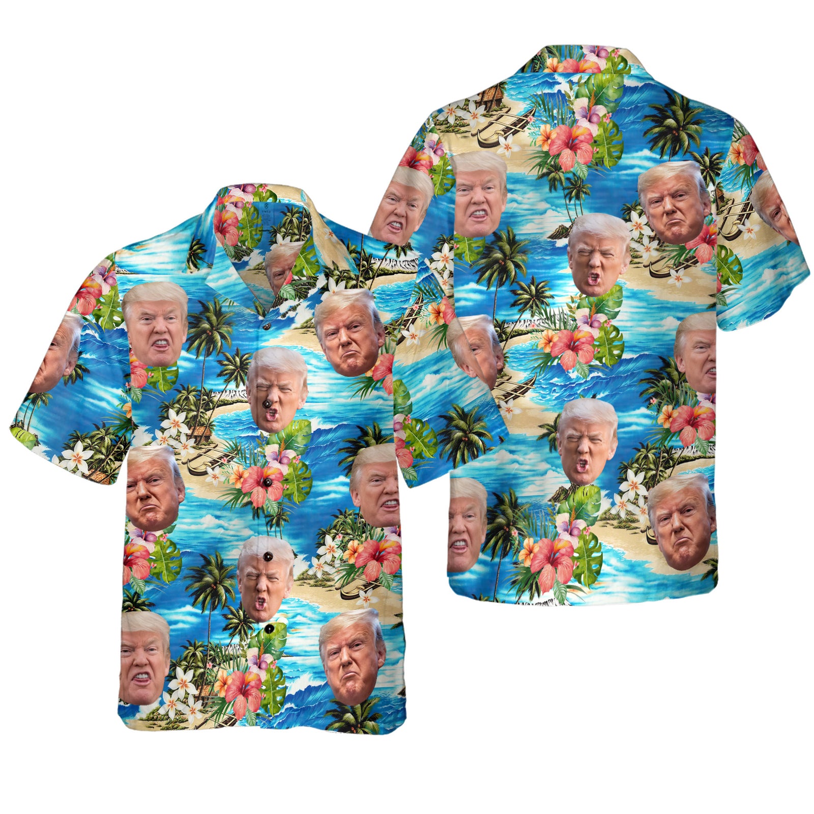 Tropical Flower Beach Photo Funny Trump Hawaiian Shirt - GB-HW07