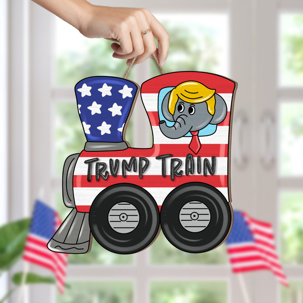 Trump Train 2024 Wooden Sign, July 4th Decor - GB-DS05