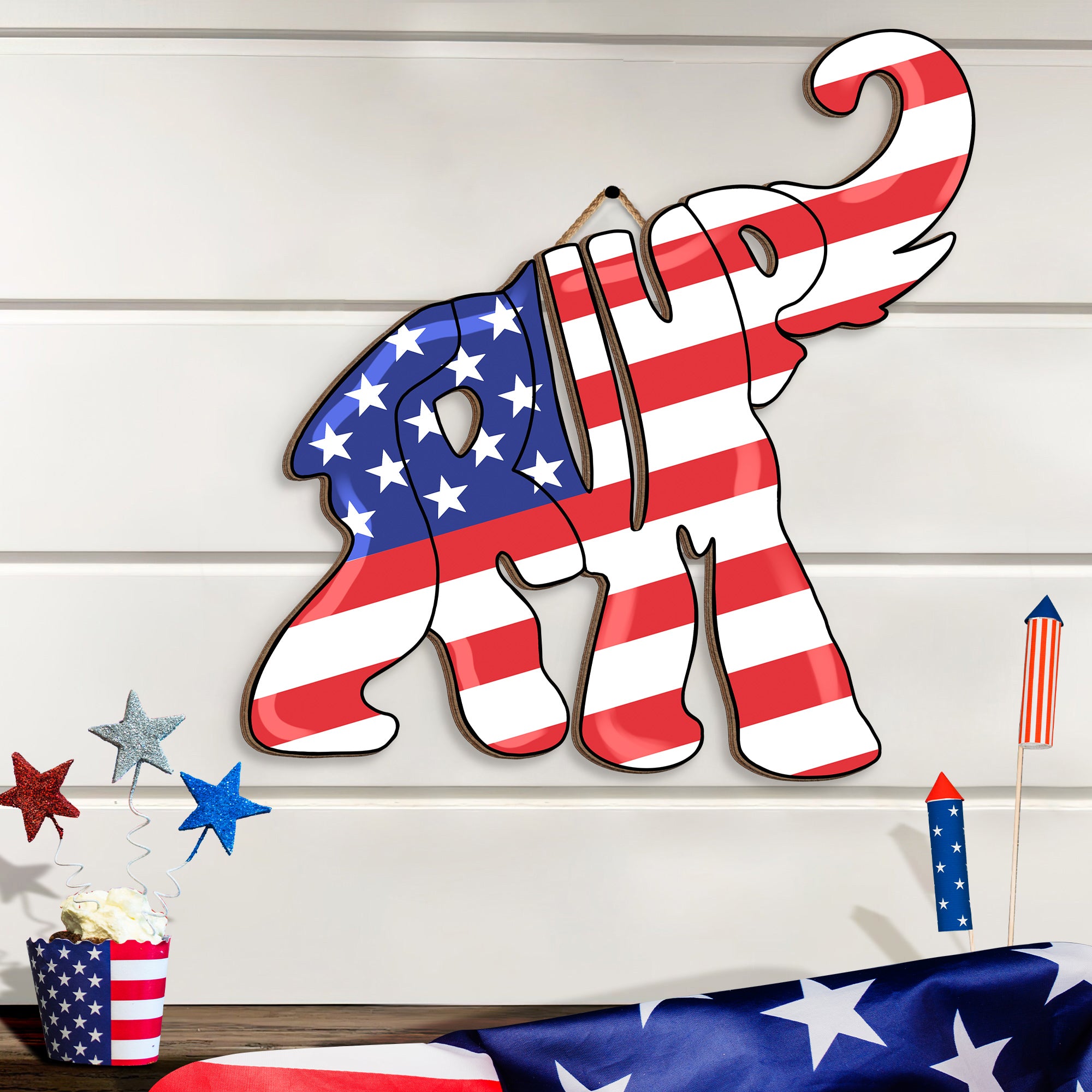 2024 Trump Elephant Wooden Sign, July 4th Decor - GB-DS04