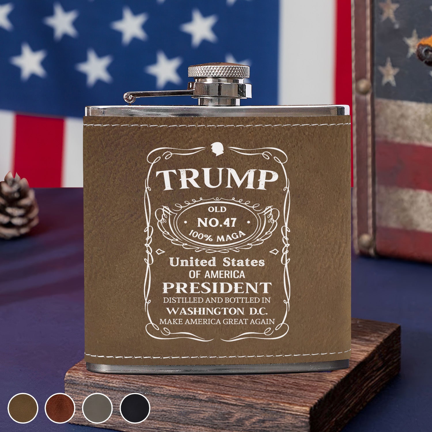 Trump 2024 Maga Whiskey Leather Hip Flask - GB-FL01