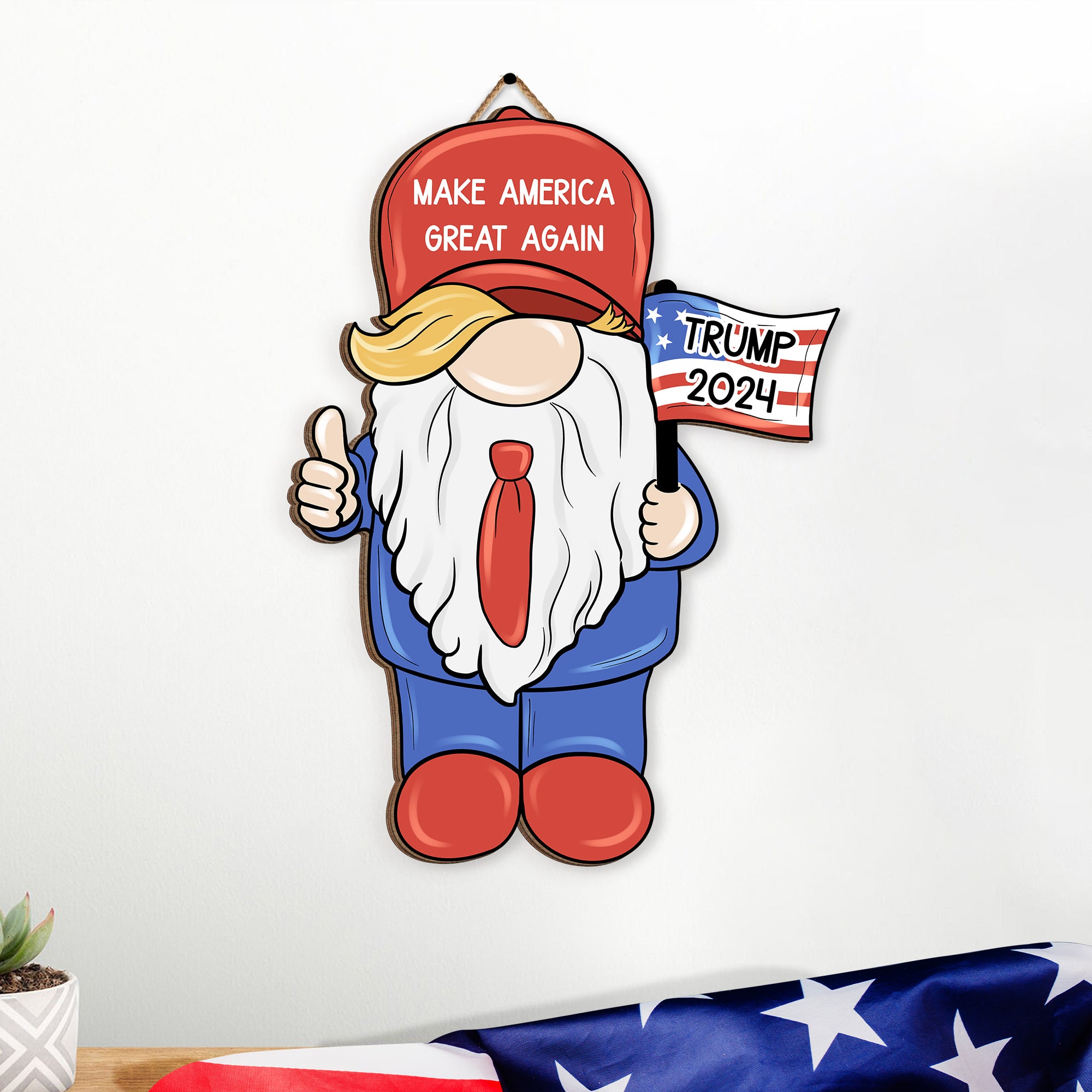 Gnome Make America Great Trump 2024 Wooden Sign - GB-DS07