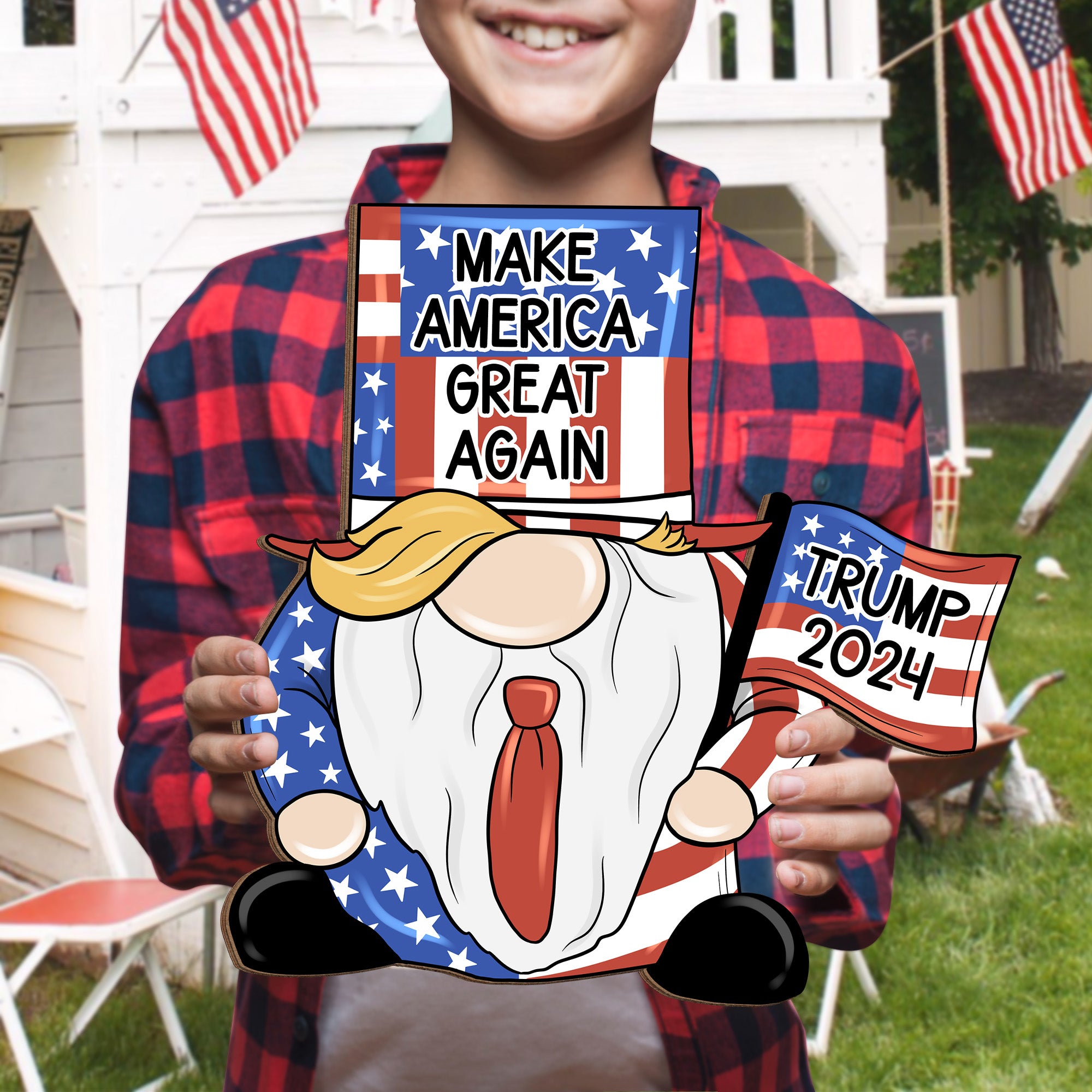 Gnome Make America Great Trump 2024 Wooden Sign - GB-DS07