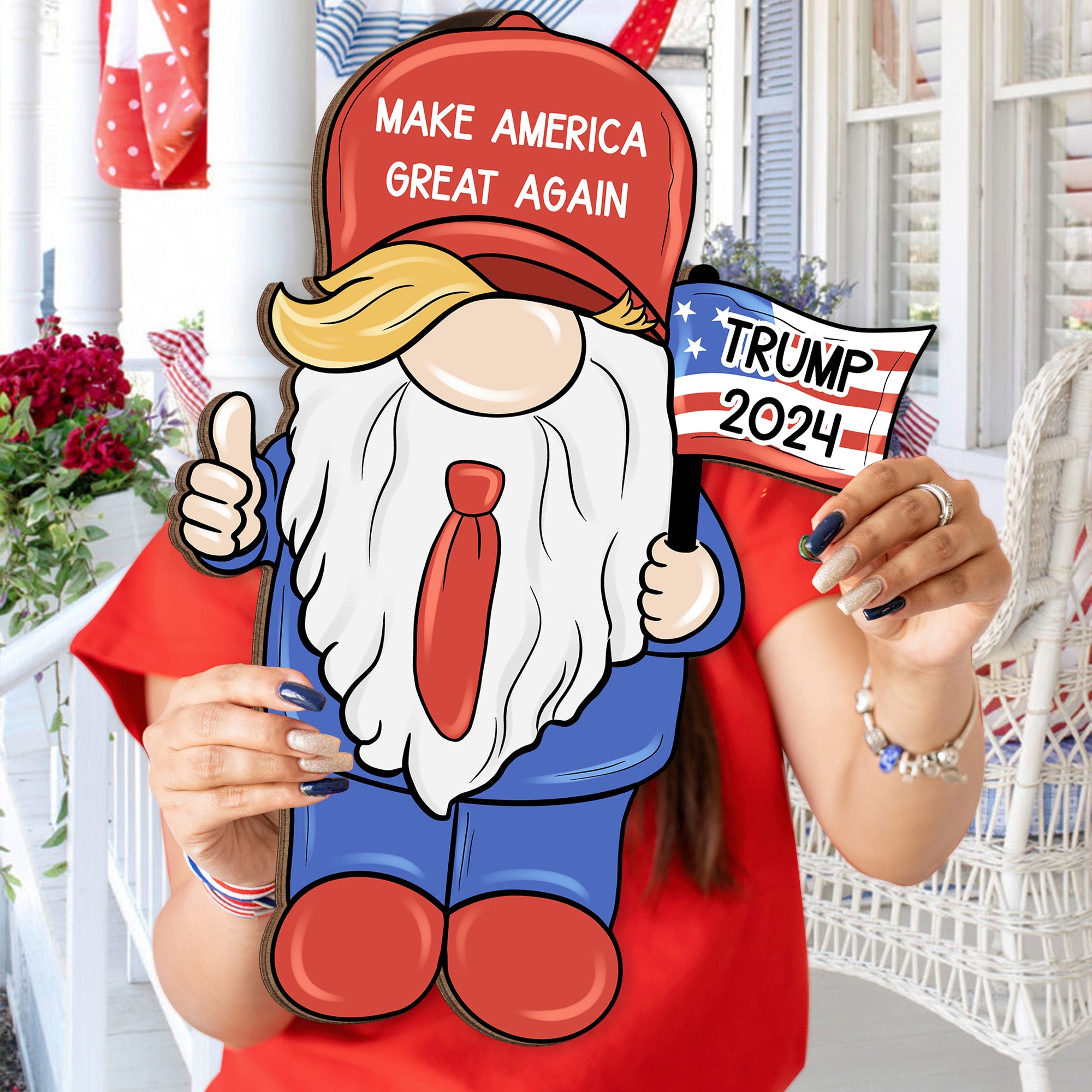 Gnome Make America Great Trump 2024 Wooden Sign - GB-DS07