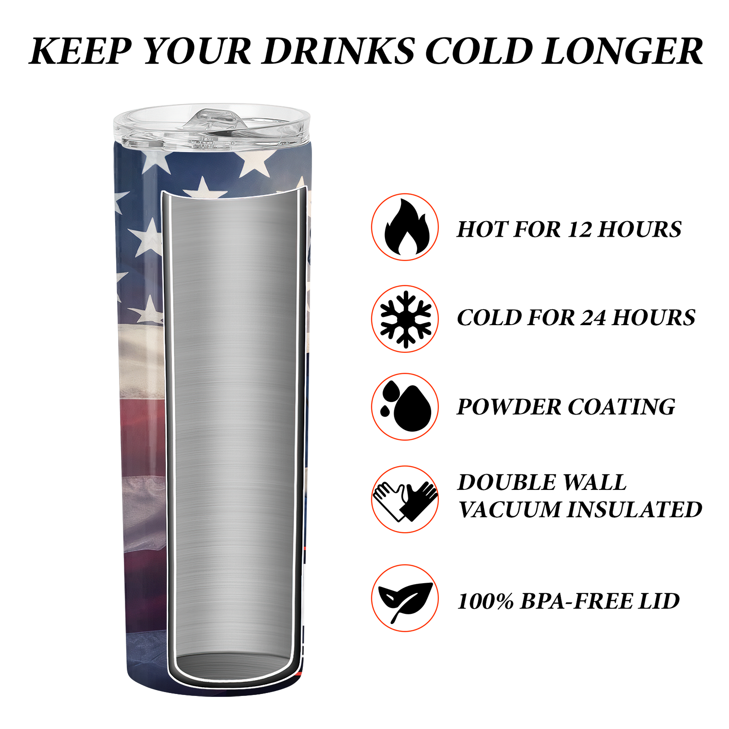 Trump 2024 With American Flag Skinny Stainless Steel Tumbler - GB-STL03