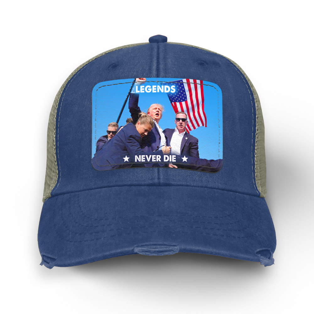 Legends Never Die, Trump Fight 2024, MAGA Distressed Hat - H33UP