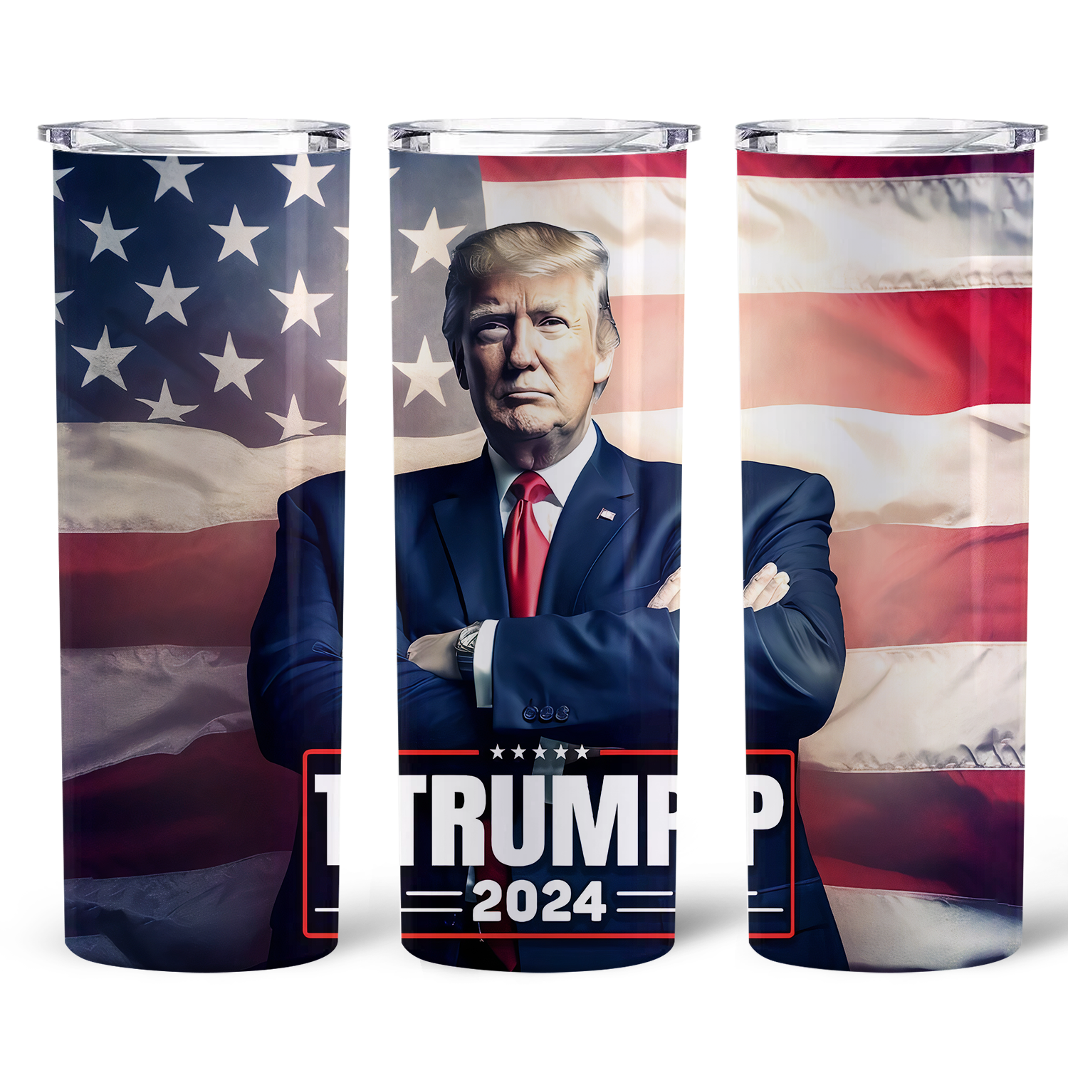 Trump 2024 With American Flag Skinny Stainless Steel Tumbler - GB-STL03